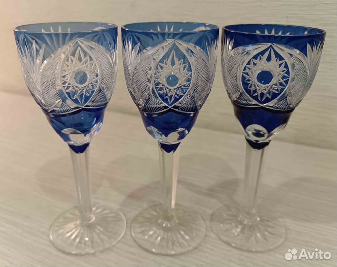 Рюмки кобальтовые алмазные грани с хранения