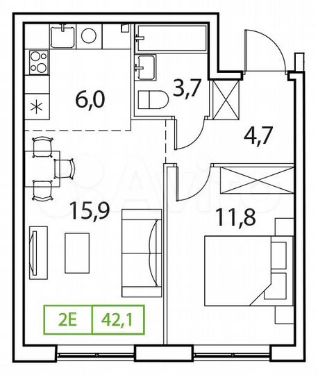 1-к. квартира, 42,1 м², 17/17 эт.