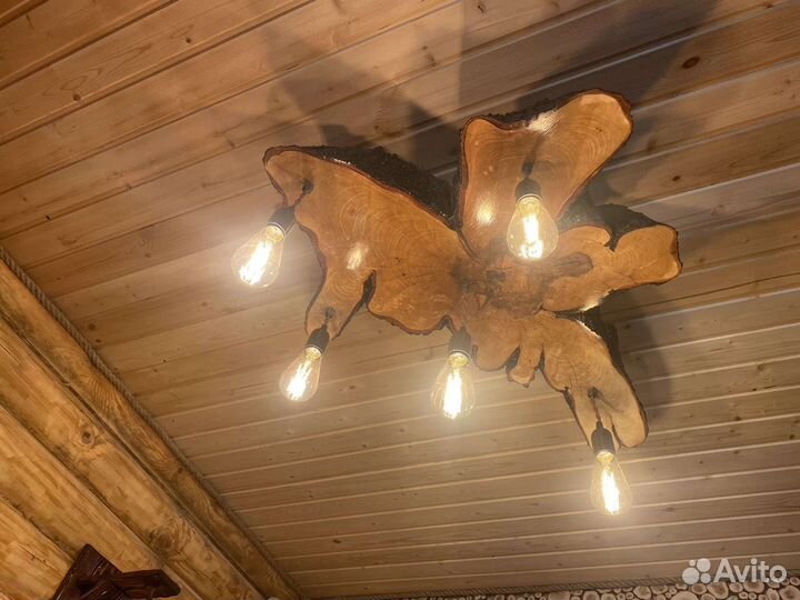 Люстра из дерева ручной работы. Слэба лофт