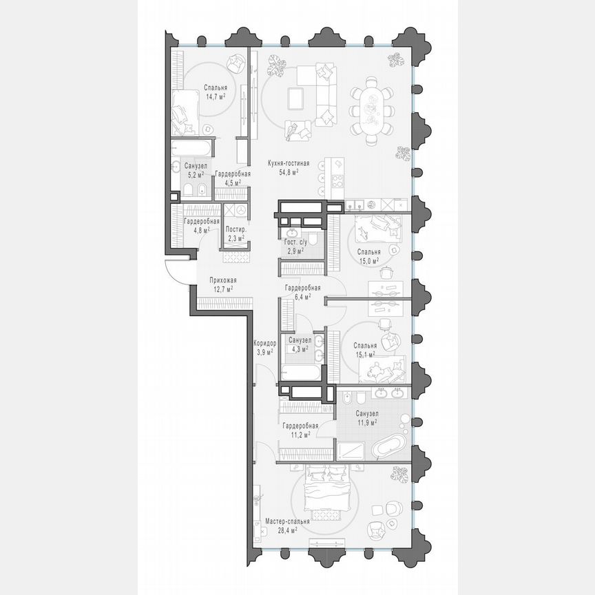 4-к. квартира, 197,3 м², 7/13 эт.
