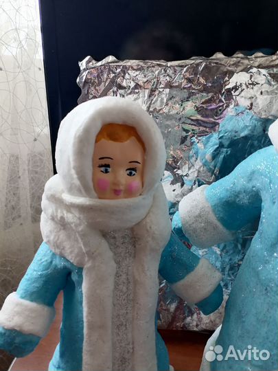 Снегурочка и дед мороз ватные, ручная работа