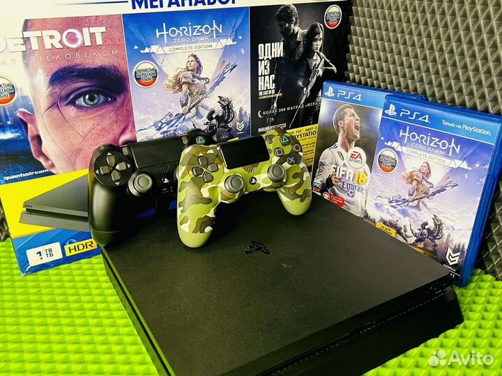Sony PlayStation4 Slim 1TB+2Дж+Топ Игры