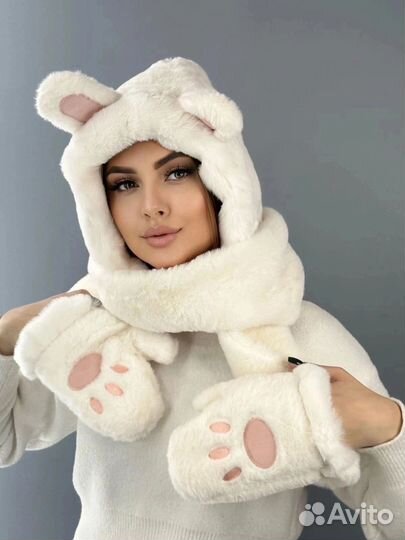 Комплект шапка снуд варежки