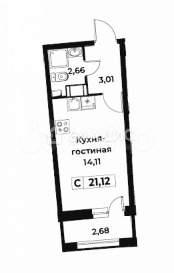 Квартира-студия, 19,8 м², 9/19 эт.