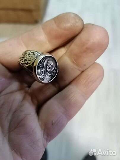 Кольцо печатка серебро925, св. Николай чудотворец