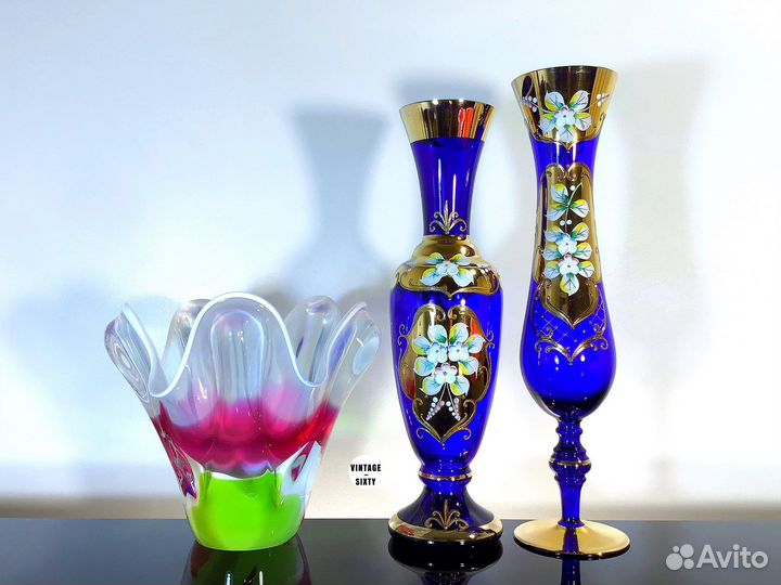 Ваза крокус кобальт Богемия Чехословакия