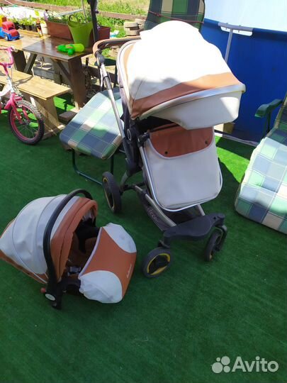 Детская коляска 3 в 1 эко кожа
