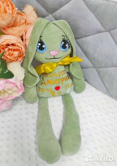 Зайка, именная игрушка 30 см, с ногами +12