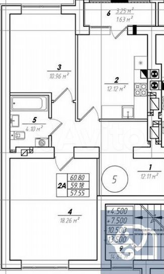 2-к. квартира, 59,2 м², 8/9 эт.