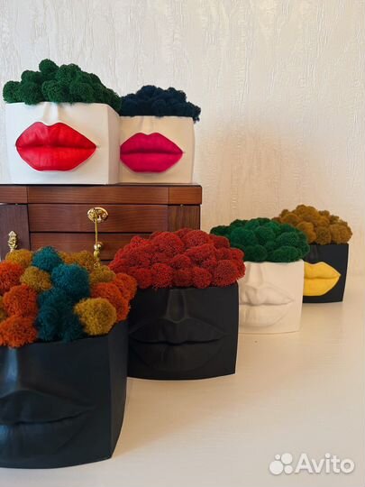 Гипсовое кашпо со стабилизированным мхом