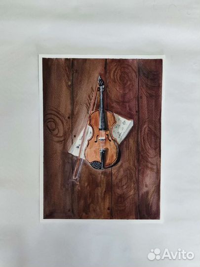 Акварельный рисунок скрипка