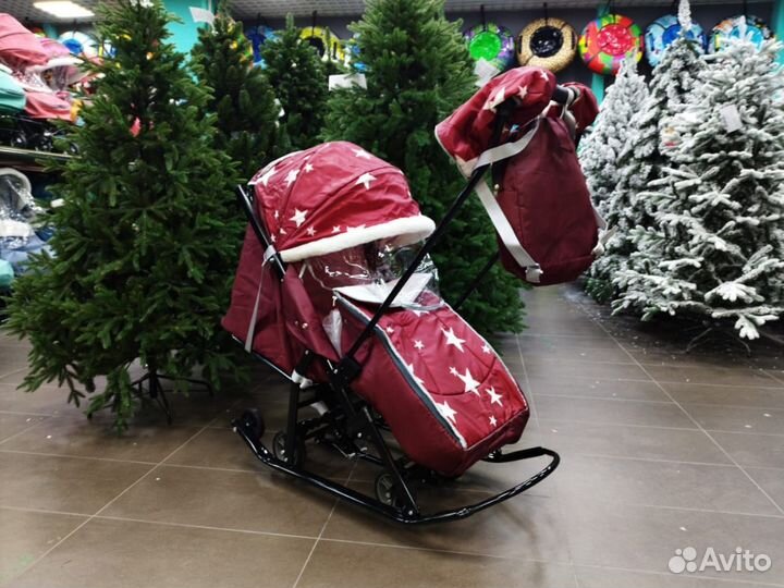 Детские санки-коляска Pikate Звезды бордовый