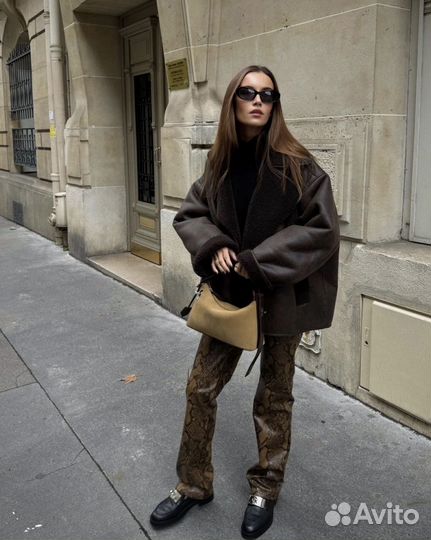 Дублёнка зара женская шоколад и беж