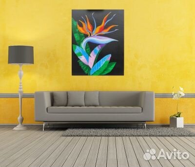 Картина маслом на холсте цветок Стрелиция
