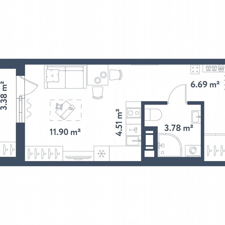 Квартира-студия, 28,6 м², 8/11 эт.