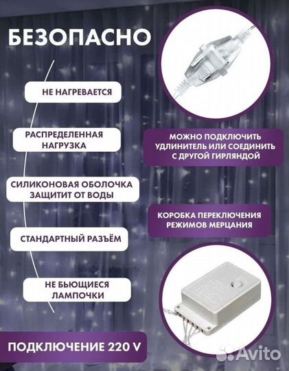 Гирлянда штора занавес Новая 3*2