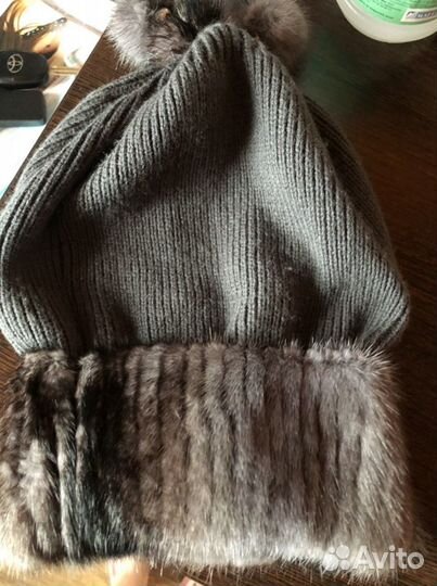 Шапка норковая вязаная женская