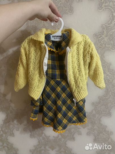 Платье-кофта-шапка комплект для новорожденных