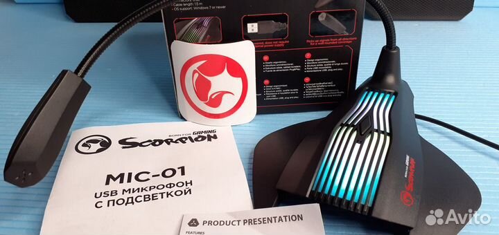 Игровой настольный микрофон Scorpion подсветка RGB