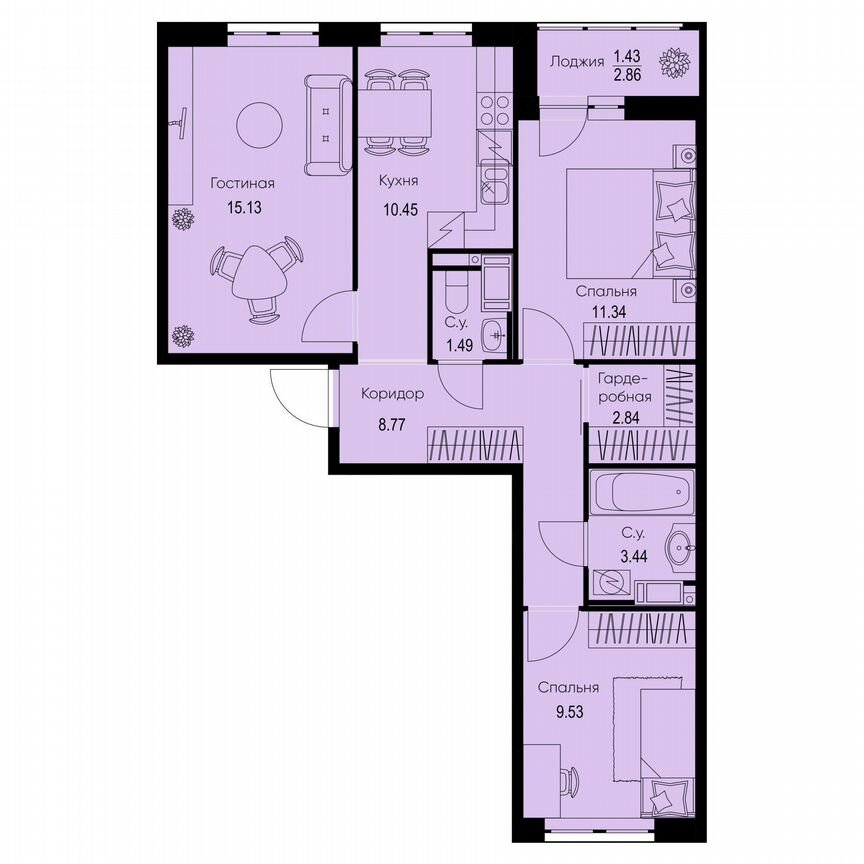 3-к. квартира, 64,4 м², 5/9 эт.
