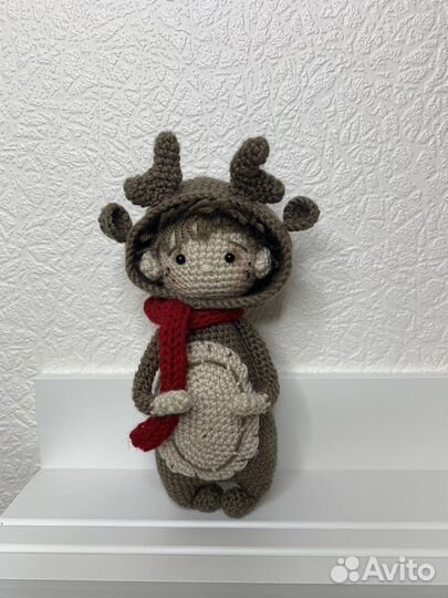 Игрушка вязаная мальчик олень. Подарок