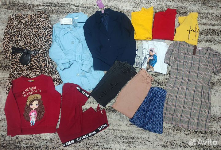 Одежда для девочки пакетом 128-134 джинсы платье