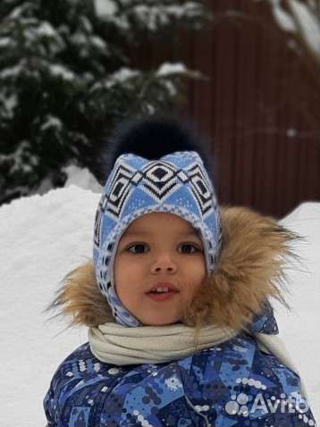 Зимняя шапка для мальчика с нат помпоном 3-4года