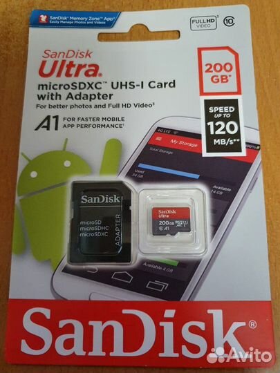 Новая USA SanDisk 200GB Ultra microsdxc uhsi 120Mb