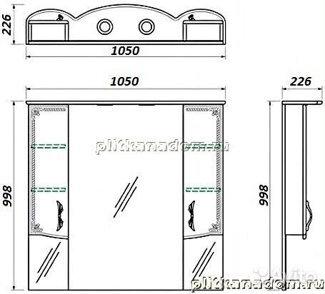 Какса-А Классик-Д 4235 Зеркало + Шкаф 105, с подсветкой, Бежевый с золотом 105х100х22,6