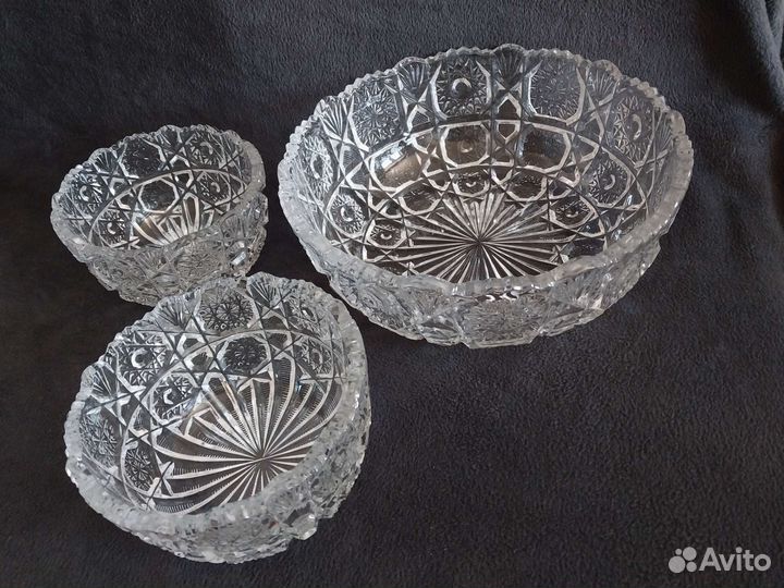 Набором ваза хрустальная СССР винтаж 25см и 15см-2