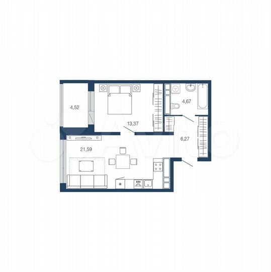 1-к. квартира, 50,4 м², 13/22 эт.