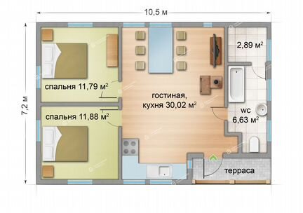 Каркасный дом 10.5*7.2 63м²