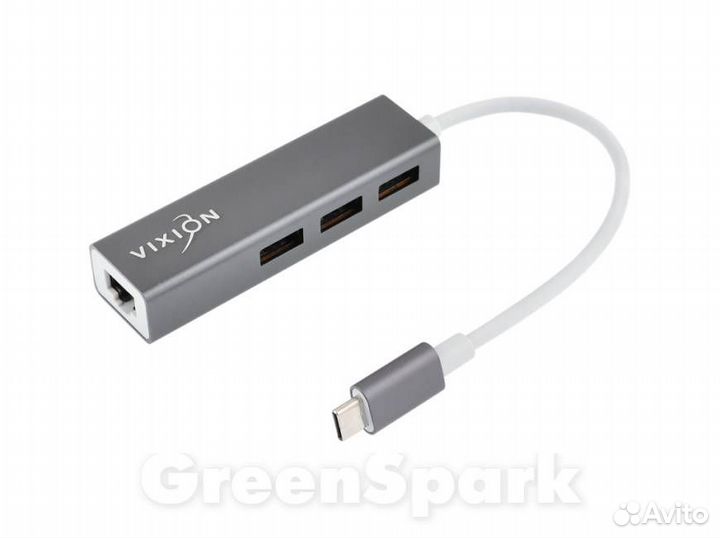 Адаптер vixion AD65 Type-C M - RJ45 F + 3хUSB 3.0