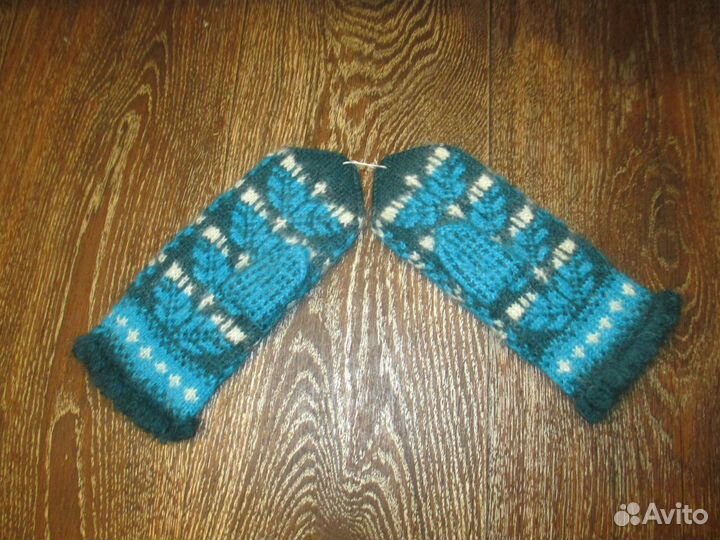 Теплые Вязаные Варежки.Ручная работа. Новые синие