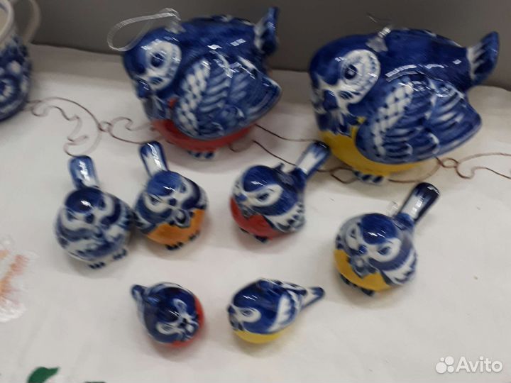 Птица елочная игрушка гжель