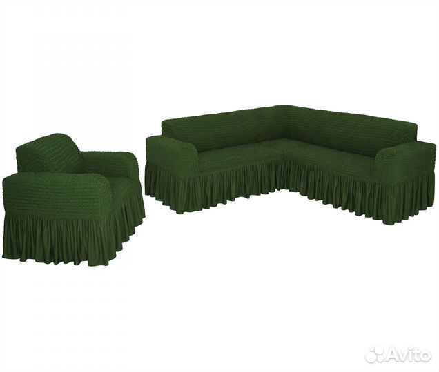 Чехлы на угловой диван и кресло набор, Зеленый