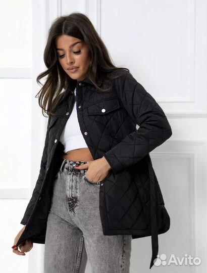 Куртка рубашка стеганная весенняя с поясом