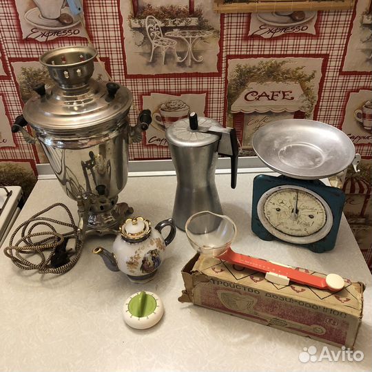 Весы, гейзерная кофеварка, самовар, таймер, чайник