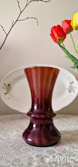 Ваза для фруктов цветное стекло СССР