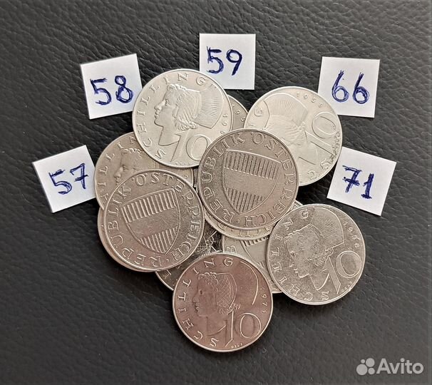 Австрия 10 шиллингов 1957-71 г.г. / серебро 12 шт