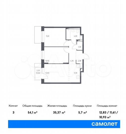 3-к. квартира, 54,1 м², 14/17 эт.