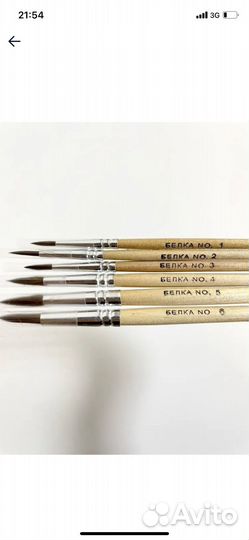 Набор кистей художественных из волоса белки, 6 шт