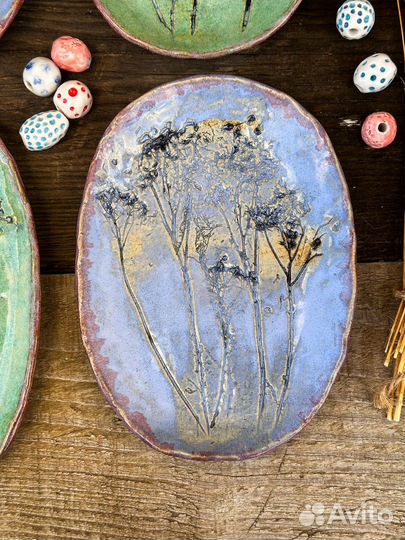 Тарелки с оттисками, ручная работа, керамика
