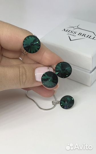 Серьги, кольцо, подвеска Svarovski