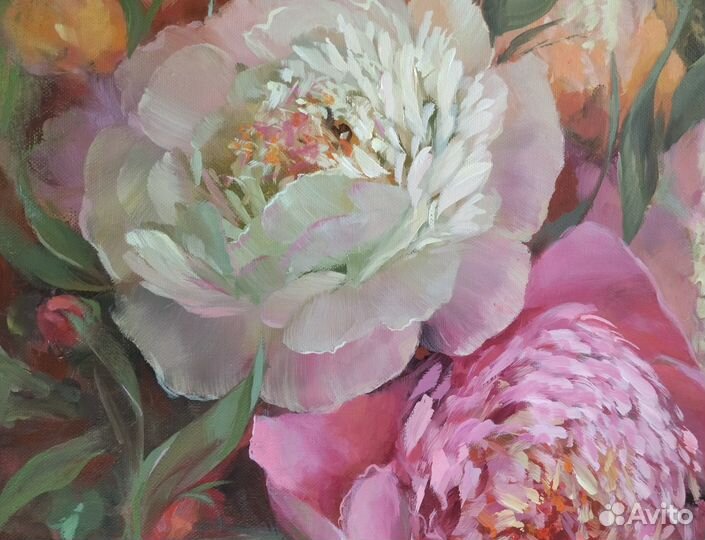 Картина маслом цветы пионы 60*50