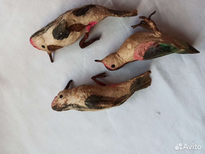 Редкие старинные ватные ёлочные игрушки. Птицы