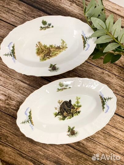 Блюдо овальное 24 см (селедочница) «Охота» Чехия