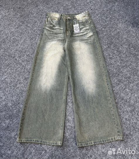 Зеленые широкие джинсы Acne studios