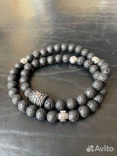 Браслет мужской и четки из лавового камня