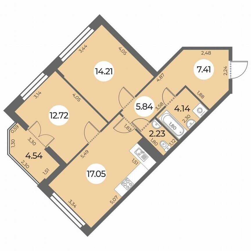 2-к. квартира, 65 м², 5/24 эт.